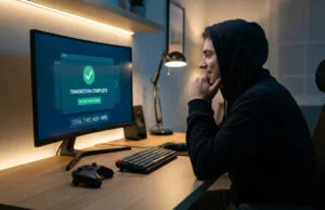 Remboursement battlefield steam : le record des 400 heures Un joueur en sweat à capuche regarde un écran affichant une confirmation de remboursement après 400 heures de jeu.