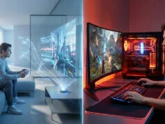 Cloud gaming ou PC gamer : quelle solution choisir en 2026 ? Comparaison entre un joueur sur cloud gaming dans un salon et un joueur sur PC gamer avec setup complet.