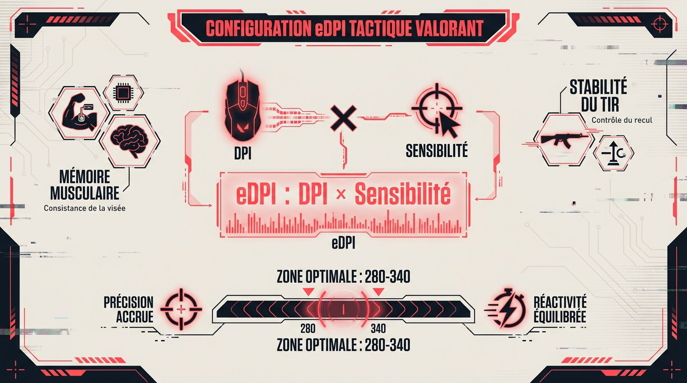 Graphique illustrant la zone eDPI optimale pour les joueurs pro de Valorant