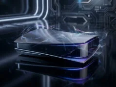La PlayStation 6 pourrait coûter plus de 1 000 euros Une console de jeu au design futuriste entourée de flux d'énergie lumineuse dans un environnement technologique sombre.