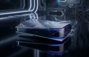 La PlayStation 6 pourrait coûter plus de 1 000 euros Une console de jeu au design futuriste entourée de flux d'énergie lumineuse dans un environnement technologique sombre.