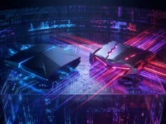 PlayStation 6 vs PS5 Pro : le choc des générations Concept artistique de deux consoles futuristes sur un support électronique avec des lumières bleues et rouges.
