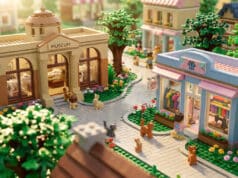 LEGO Animal Crossing : les nouveaux sets prévus pour 2026 Une scène LEGO détaillée représentant un musée et une boutique de vêtements dans un village Animal Crossing.