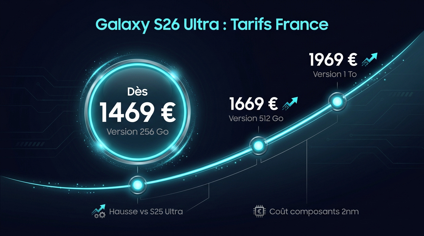 Tableau comparatif des prix du Samsung Galaxy S26 Ultra en France selon le stockage
