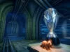 Guide des trophées Resident Evil Requiem : décrochez le platine Un trophée brillant et une statuette de raton laveur en bois posés dans un couloir sombre aux allures de donjon.