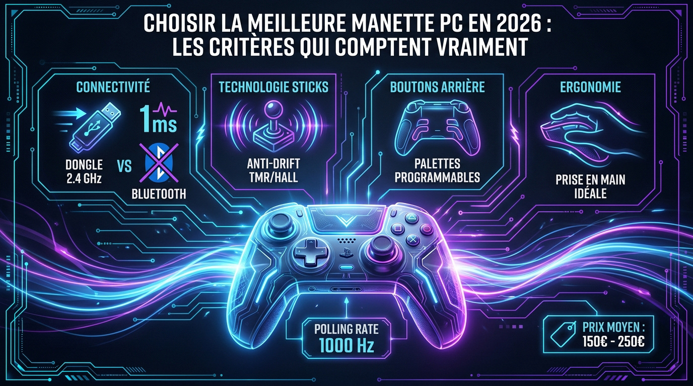Comparaison des critères techniques pour choisir une manette PC en 2026