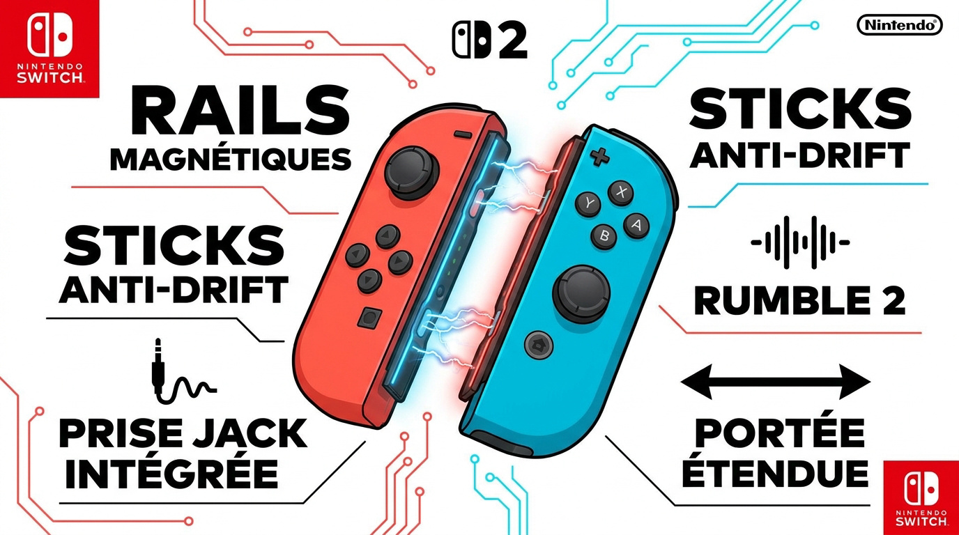 Nouveaux Joy-Con 2 de la Nintendo Switch 2 avec système magnétique et boutons améliorés