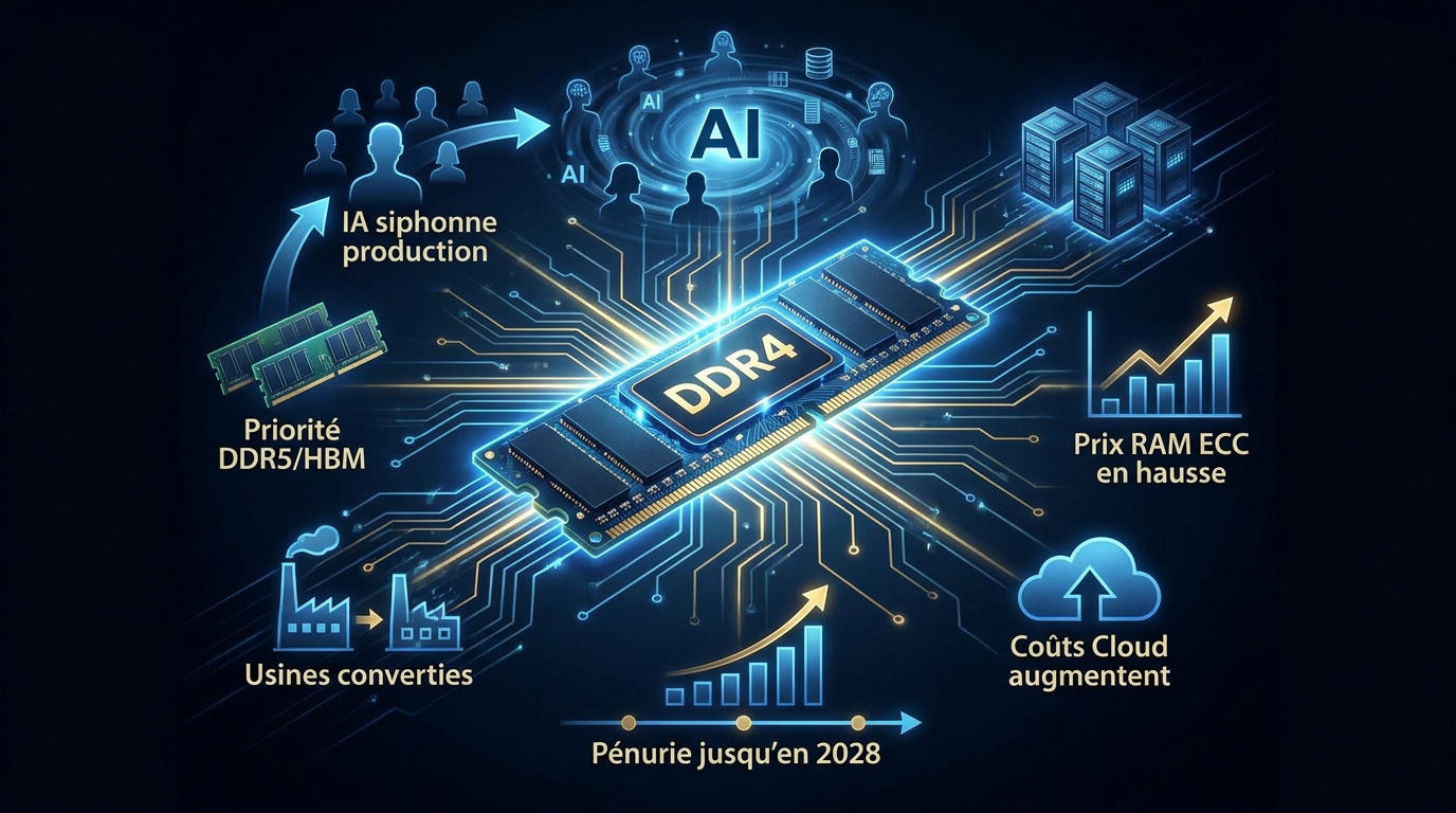 Impact de l'intelligence artificielle sur la production mondiale de mémoire vive DDR4