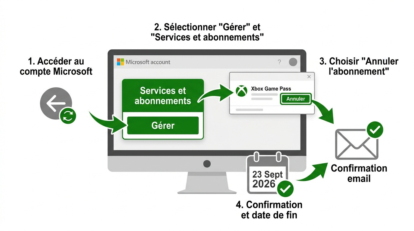 Interface de gestion de compte Microsoft pour résilier un abonnement gaming