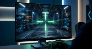 Écran affichant un viseur numérique vert futuriste