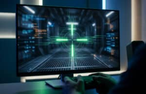 CS2 : les codes des meilleurs viseurs utilisés par les pros Écran affichant un viseur numérique vert futuriste