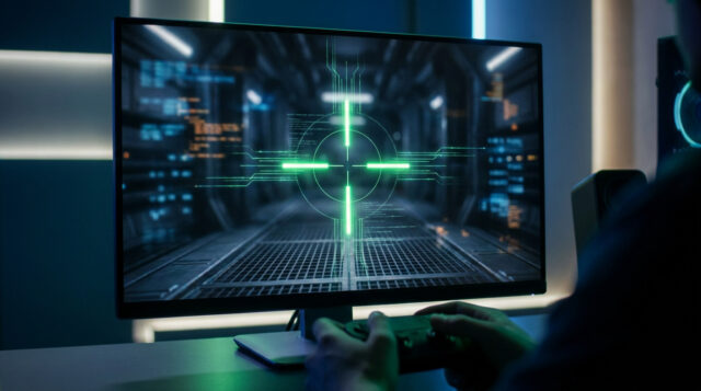 viseur de jeu tactique vert Écran affichant un viseur numérique vert futuriste
