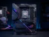 Quelle est la meilleure carte mère AM5 pour le gaming ? Carte mère ASUS ROG haut de gamme avec socket AM5 et processeur AMD Ryzen monté, sur un fond sombre.