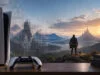 L’upscaling QSSR de la PS5 bute sur le SDK de nombreux jeux Une console PS5 et sa manette devant une vue de jeu vidéo fantastique partiellement pixélisée.