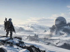ARC Raiders gratuit sur PS5, Xbox et PC du 8 au 12 octobre Un soldat en équipement futuriste observe un paysage enneigé avec une structure sphérique monumentale en ruines.