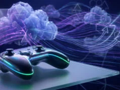 Xbox Game Pass Ultimate : le nouveau prix est-il justifié ? Manette de jeu futuriste sur une surface en verre avec des nuages numériques et des flèches symbolisant le cloud gaming.