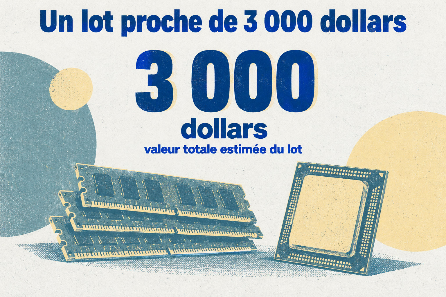 La valeur totale estimée du lot de matériel informatique approche 3 000 dollars.