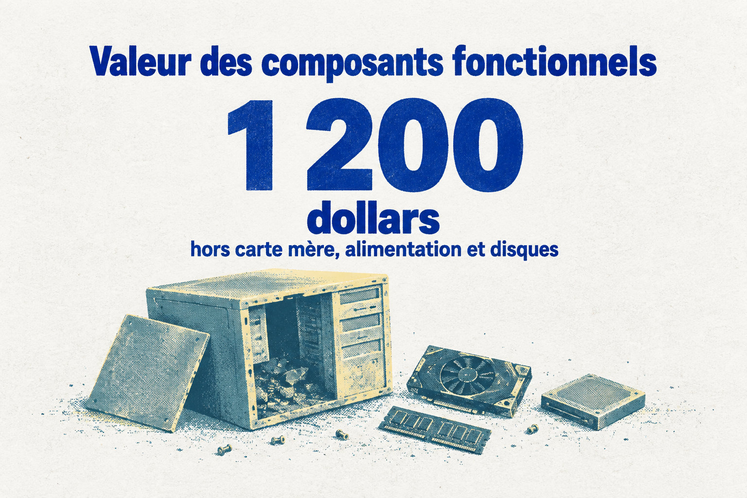Les composants fonctionnels valent environ 1 200 dollars, hors carte mère, alimentation et disques.