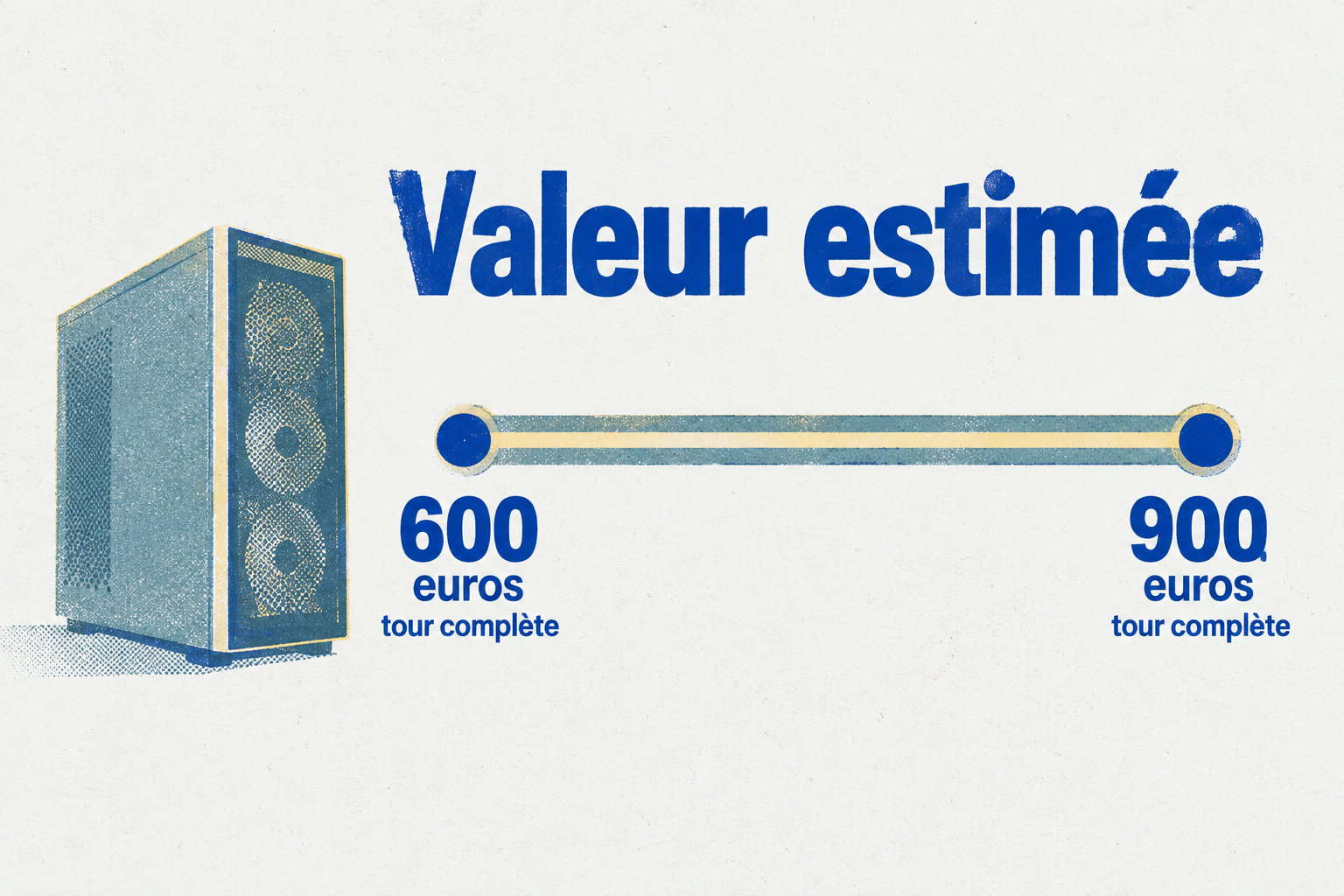 La valeur estimée d’une tour complète sur le marché français de l’occasion se situe entre 600 et 900 euros.