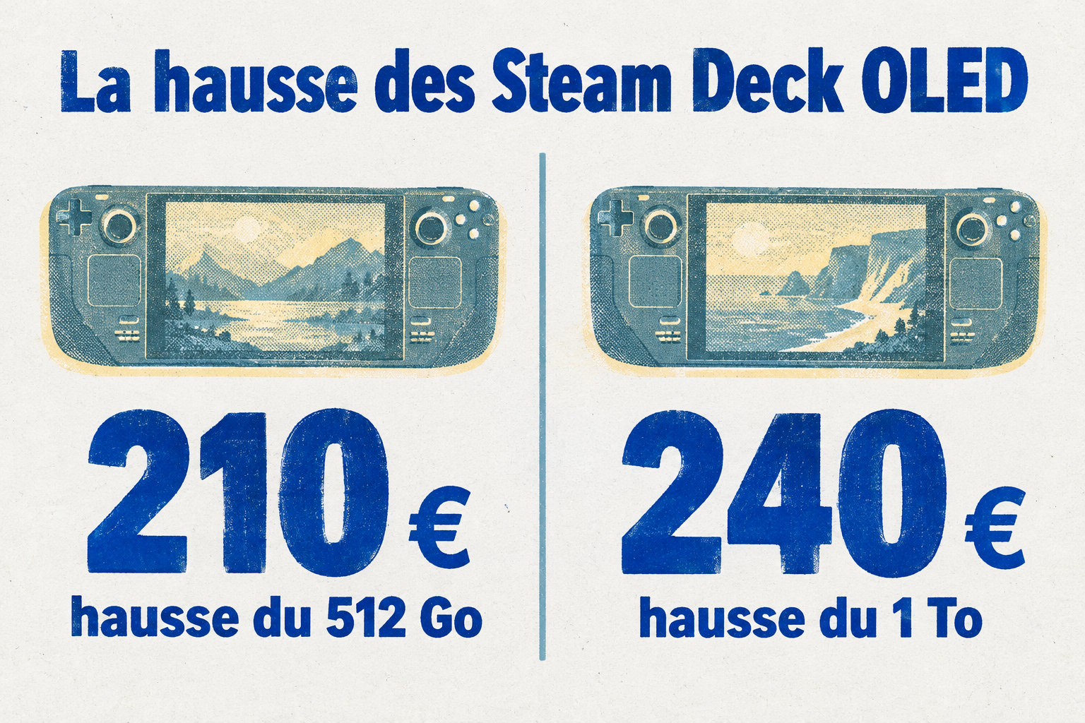 La hausse est de 210 € pour le Steam Deck OLED 512 Go et de 240 € pour le modèle 1 To.