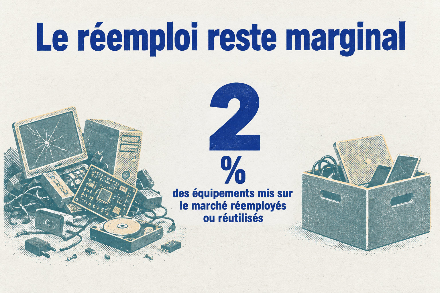 Environ 2 % des équipements mis sur le marché sont réemployés ou réutilisés.