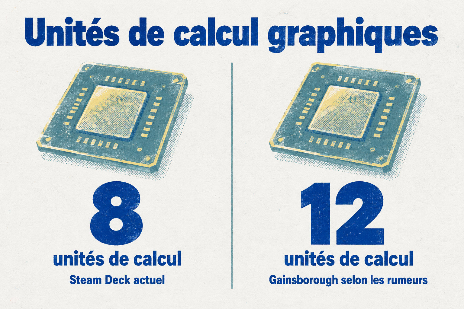 Le Steam Deck actuel compte 8 unités de calcul, contre 12 attribuées à Gainsborough par les rumeurs.