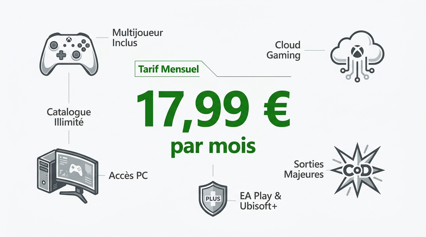 Tarif mensuel Xbox Game Pass Ultimate 17,99 euros